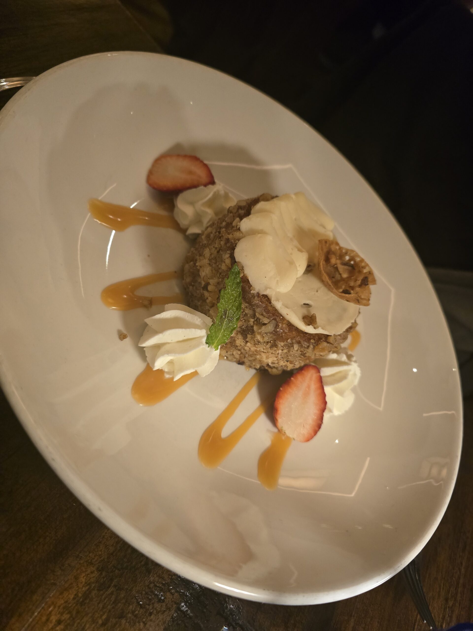 Carrot Cake with Ice Cream and Caramel Sauce