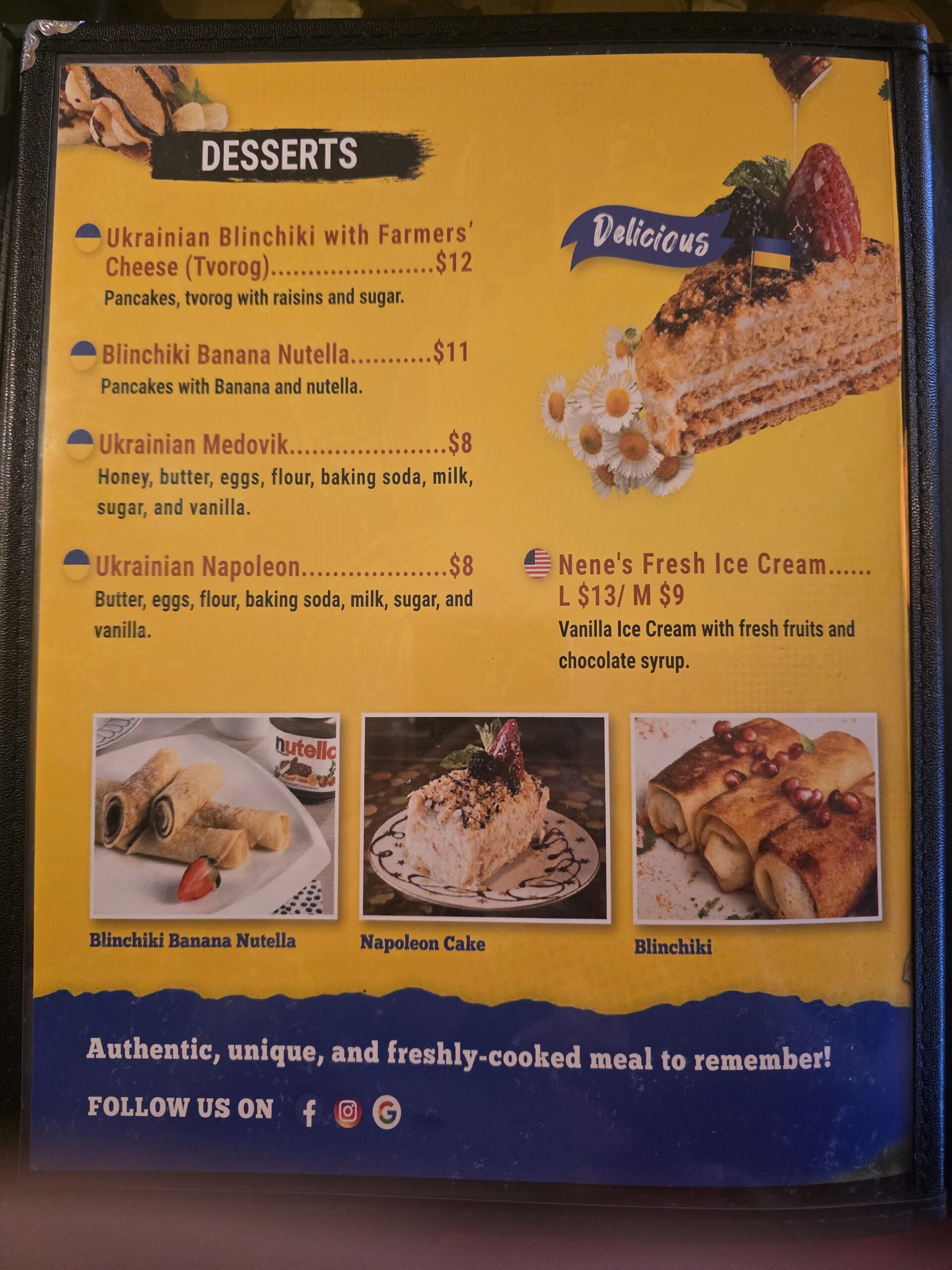 Menu of Ukrainian Desserts at Nene