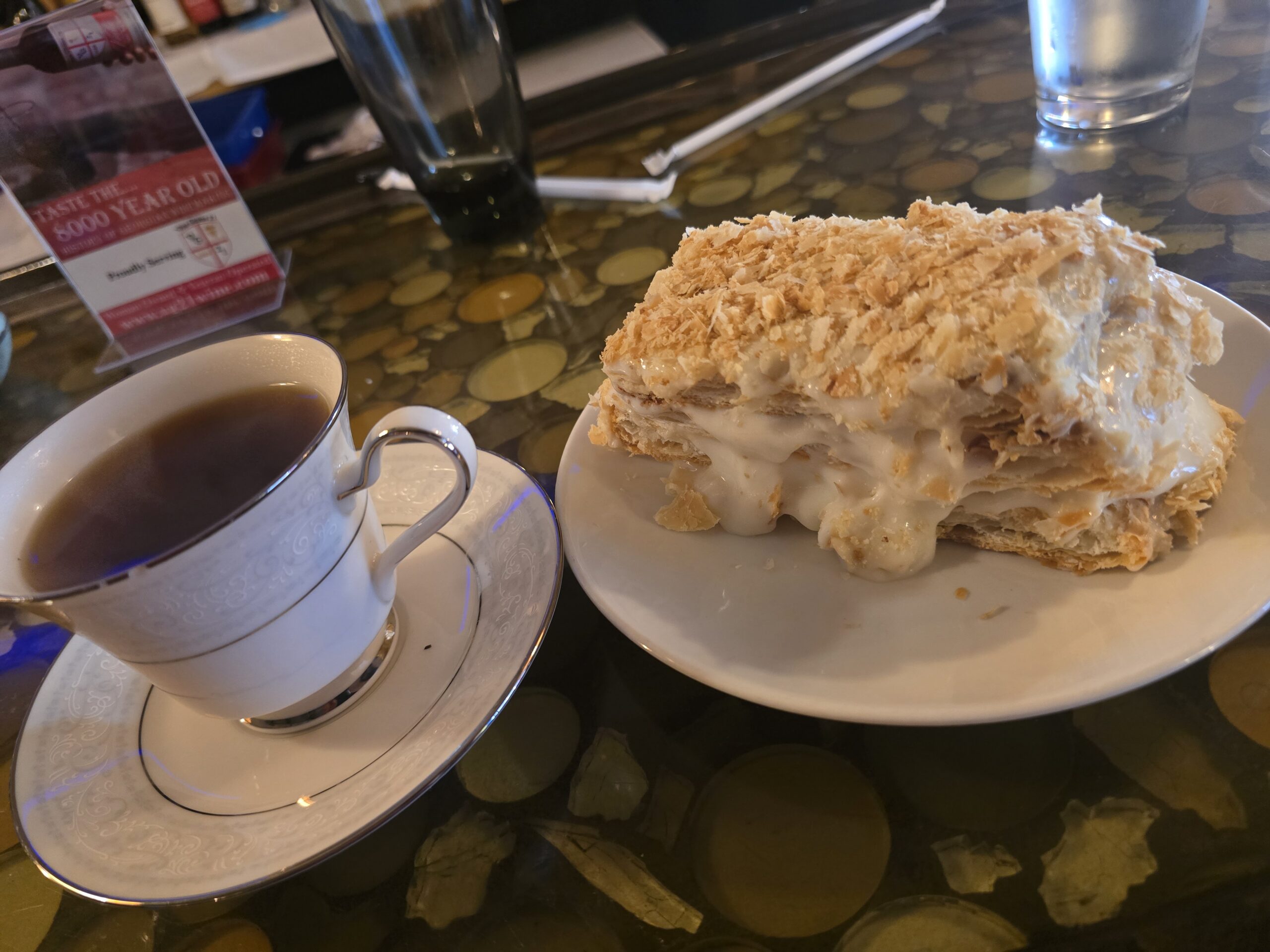 Ukrainian Napolean with Hot Tea