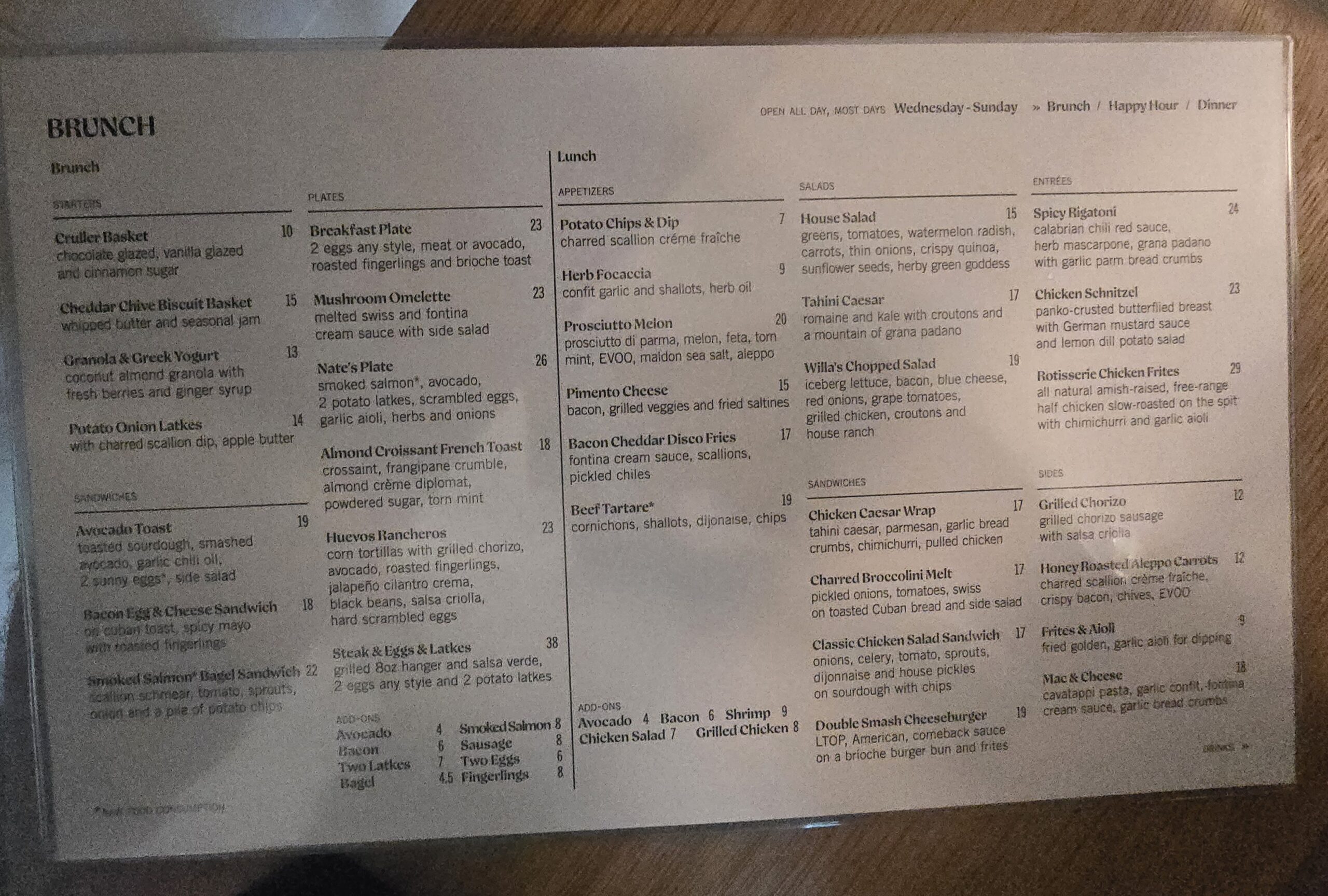 Wila's Food Menu