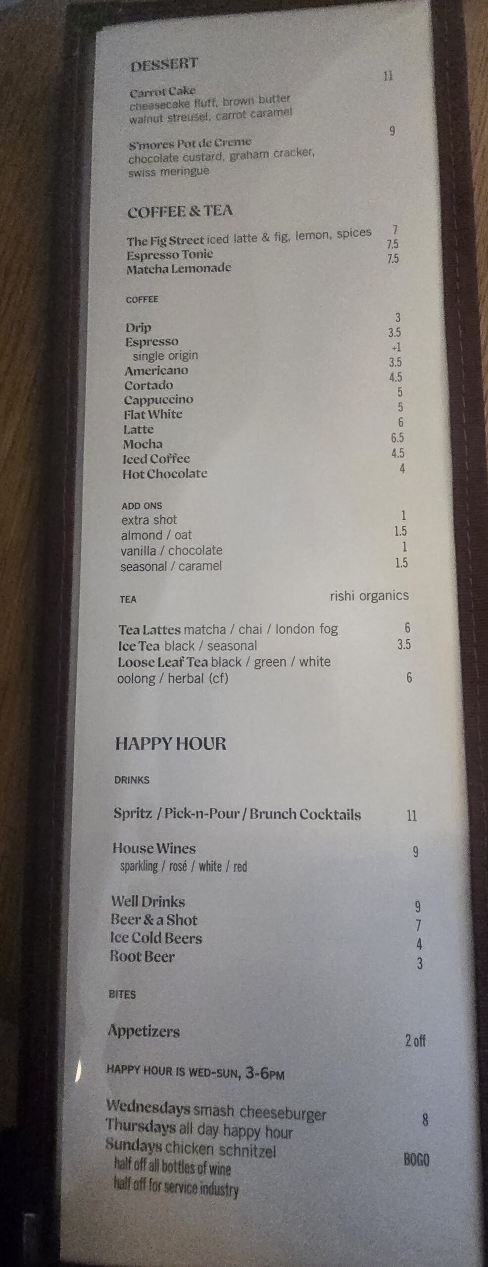 Wila's Drinks Menu