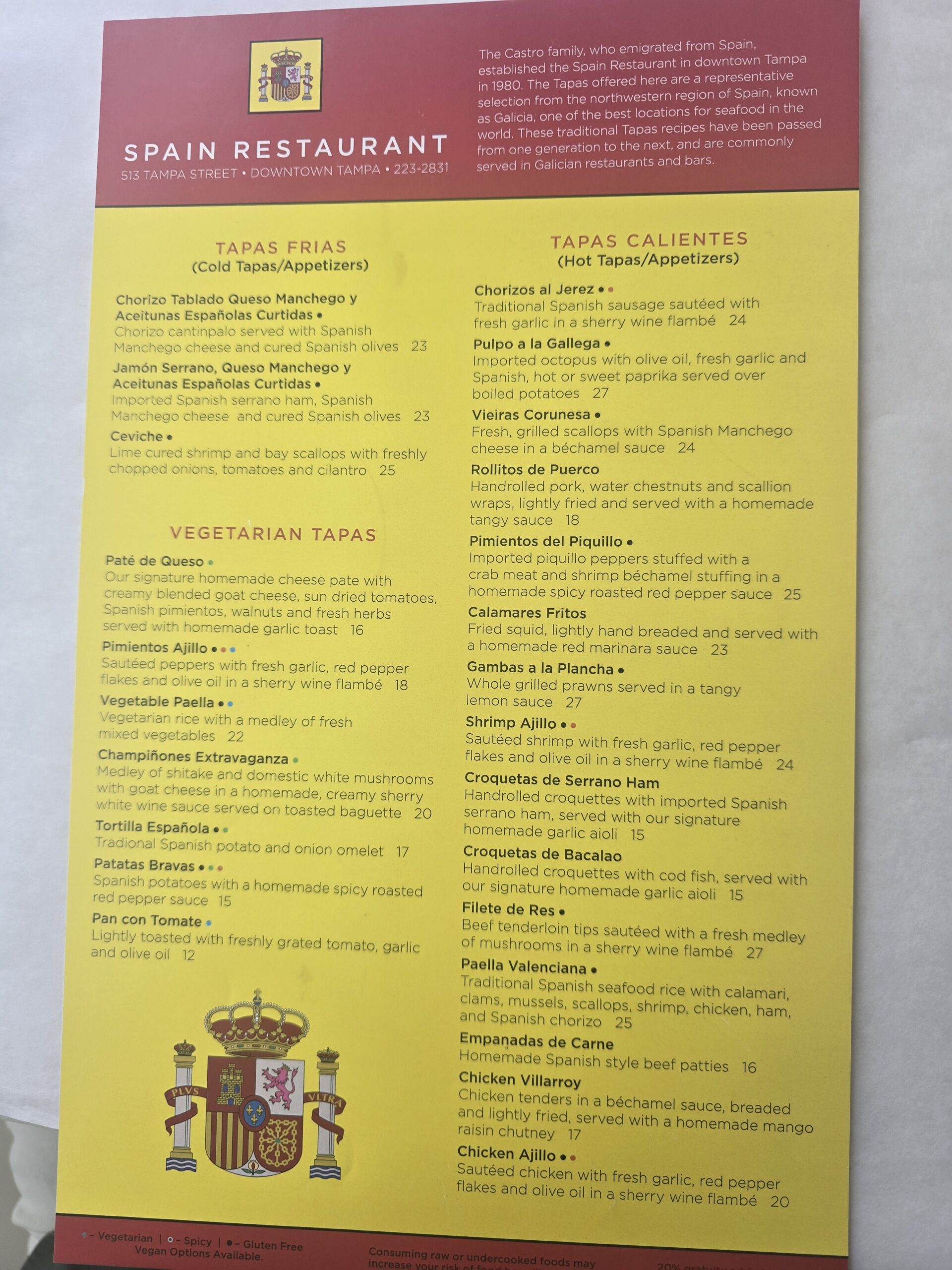 Food Menu — Spain Restaurant and Toma Bar