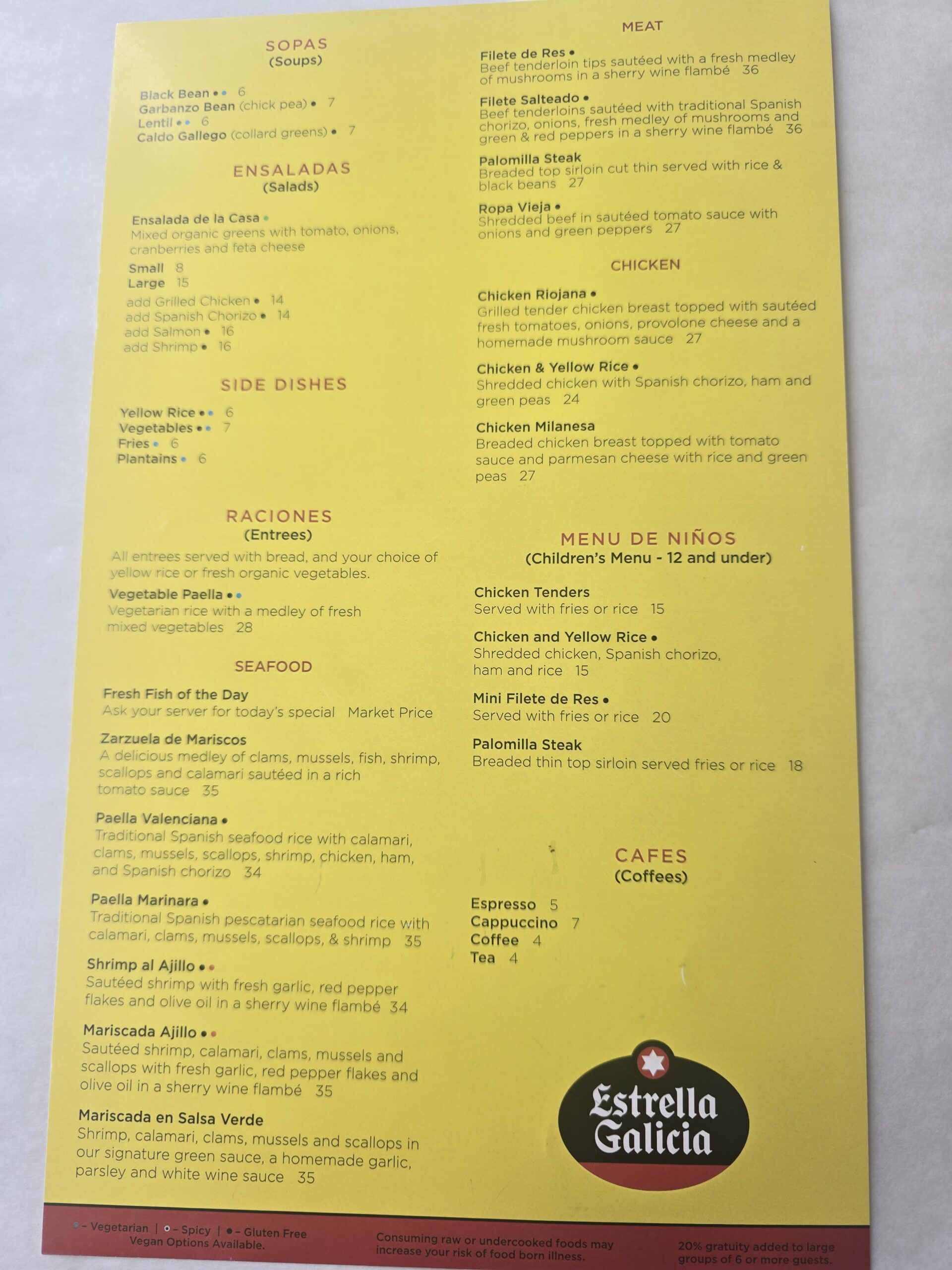 Food Menu — Spain Restaurant and Toma Bar