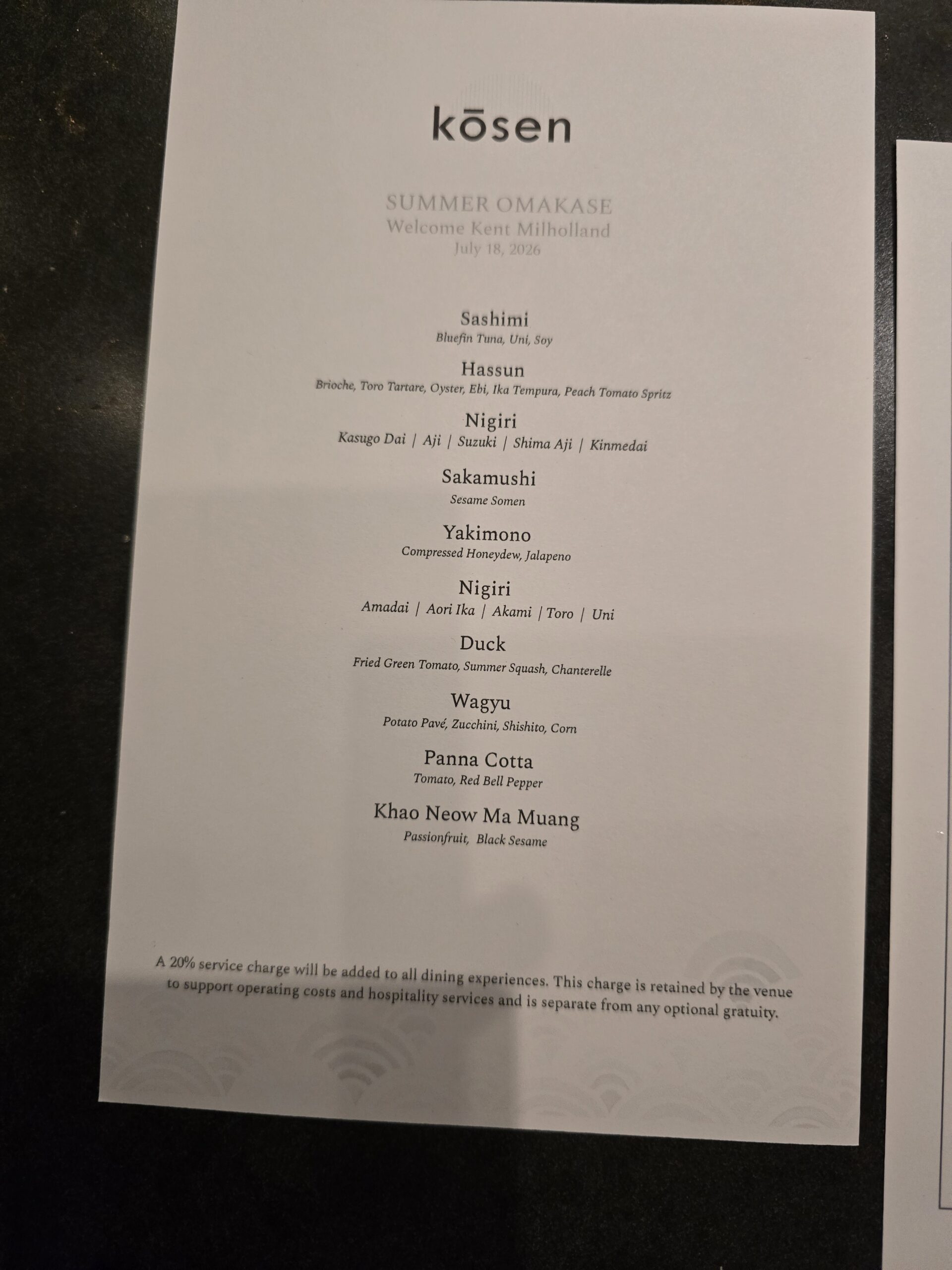 Kosen Omakase Food Menu