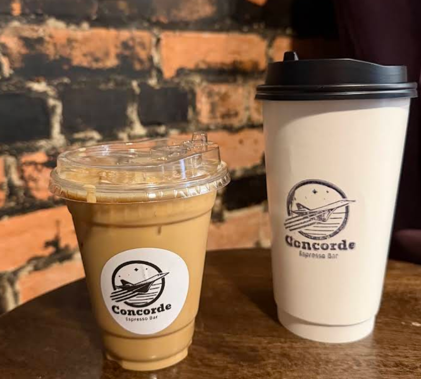 Iced Latte and Hot Coffee at Concorde Espress Bar, Wilmington NC