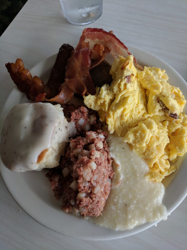 Full Breakfast Plate with Eggs, Bacon, and Hash, Myrtle Beach