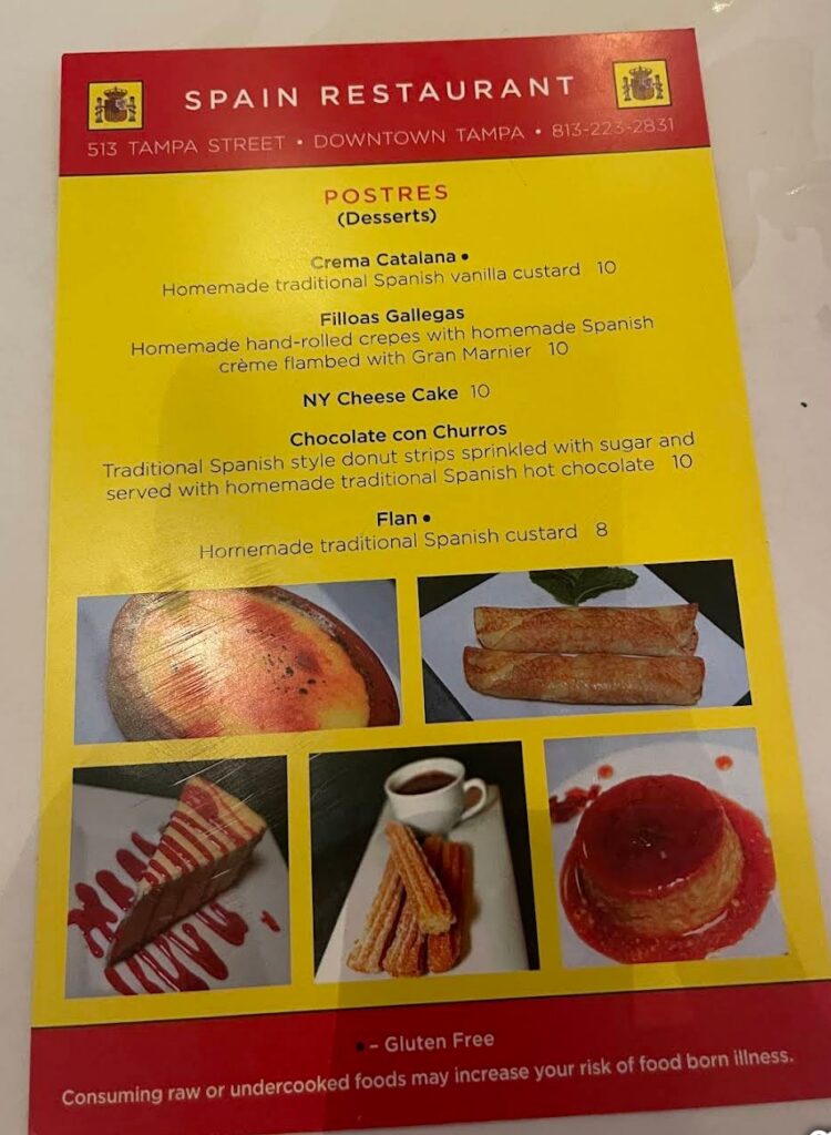 Spain Restaurant — Dessert Menu