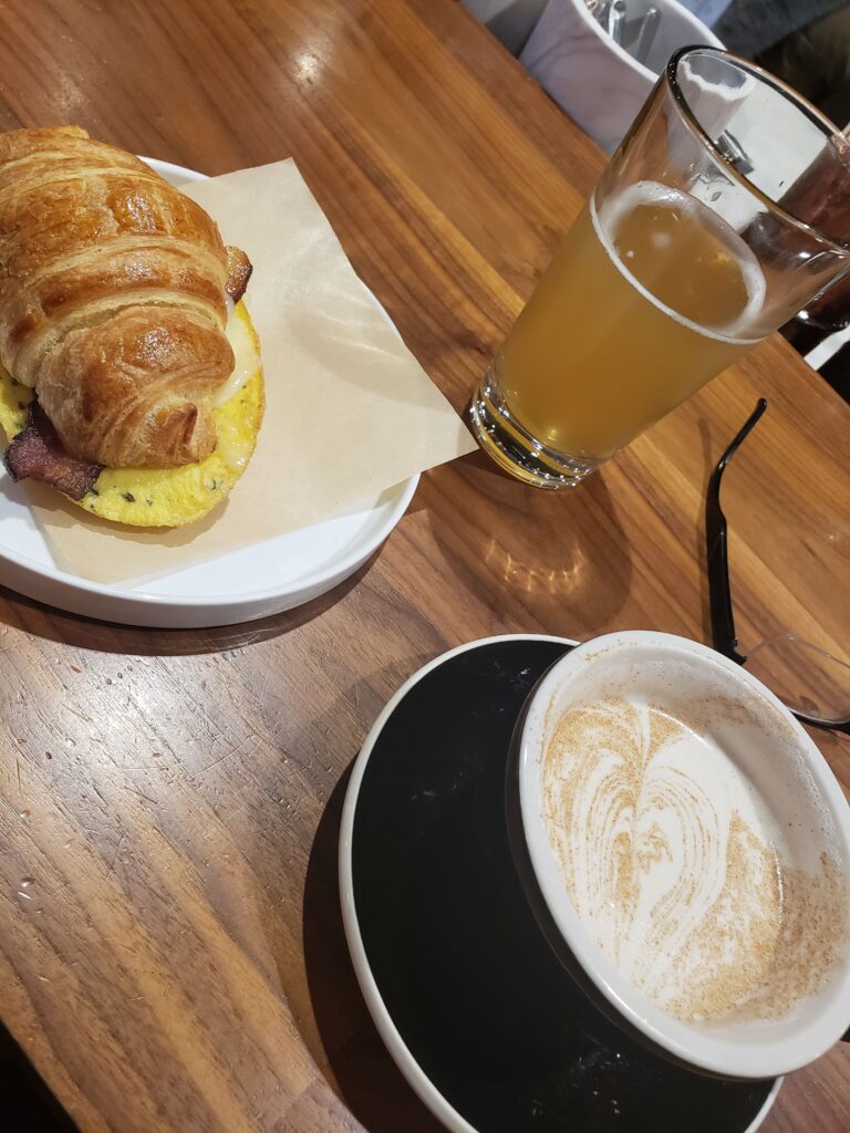 Croissant Breakfast and Latte at Mr. West Cafe Bar, Seattle WA