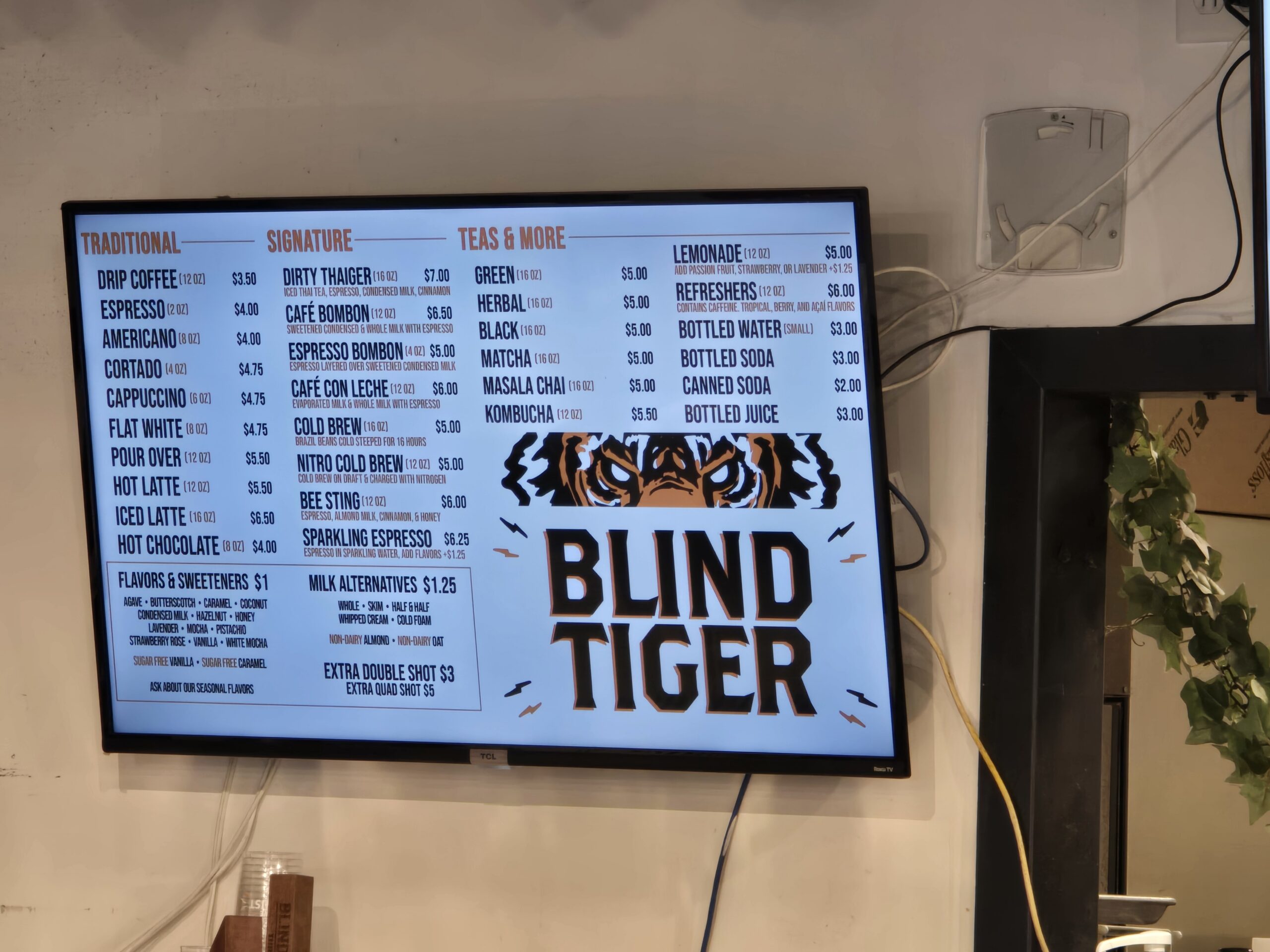 Menu Board at Blind Tiger Cafe, Tampa FL