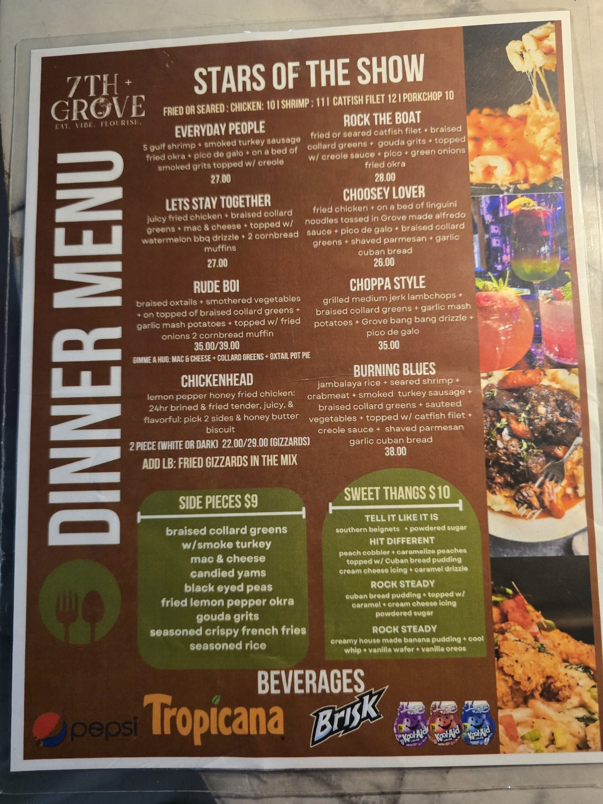 Dinner Menu at 7th + Grove, Tampa FL